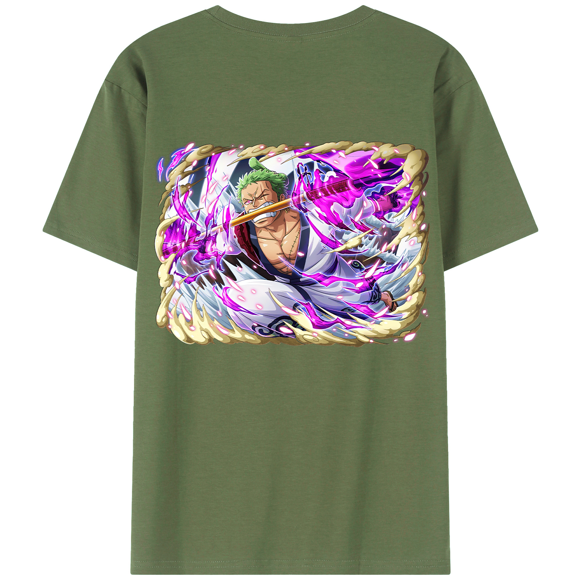 ワンピース ロロノア・ゾロ ONE PIECE Roronoa Zoro 綿100％ メンズ半袖Tシャツ（バックプリント） 通気性